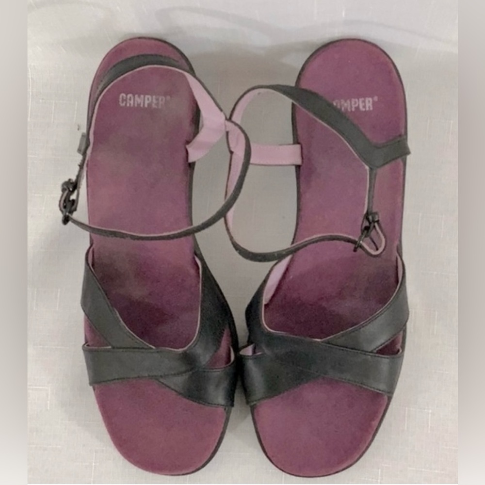 Camper Crisscross Strap Black Sandals